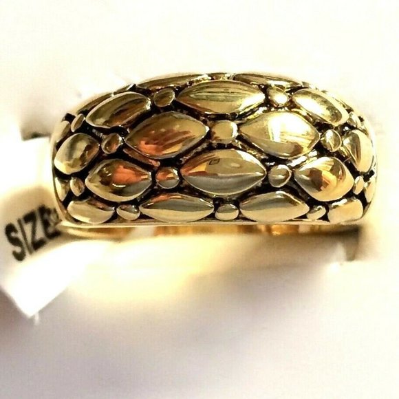 Gold Art Deco Dome Cocktail Ring Size 9 Boho Bohemian Textured Plated Pebble - Picture 2 of 10